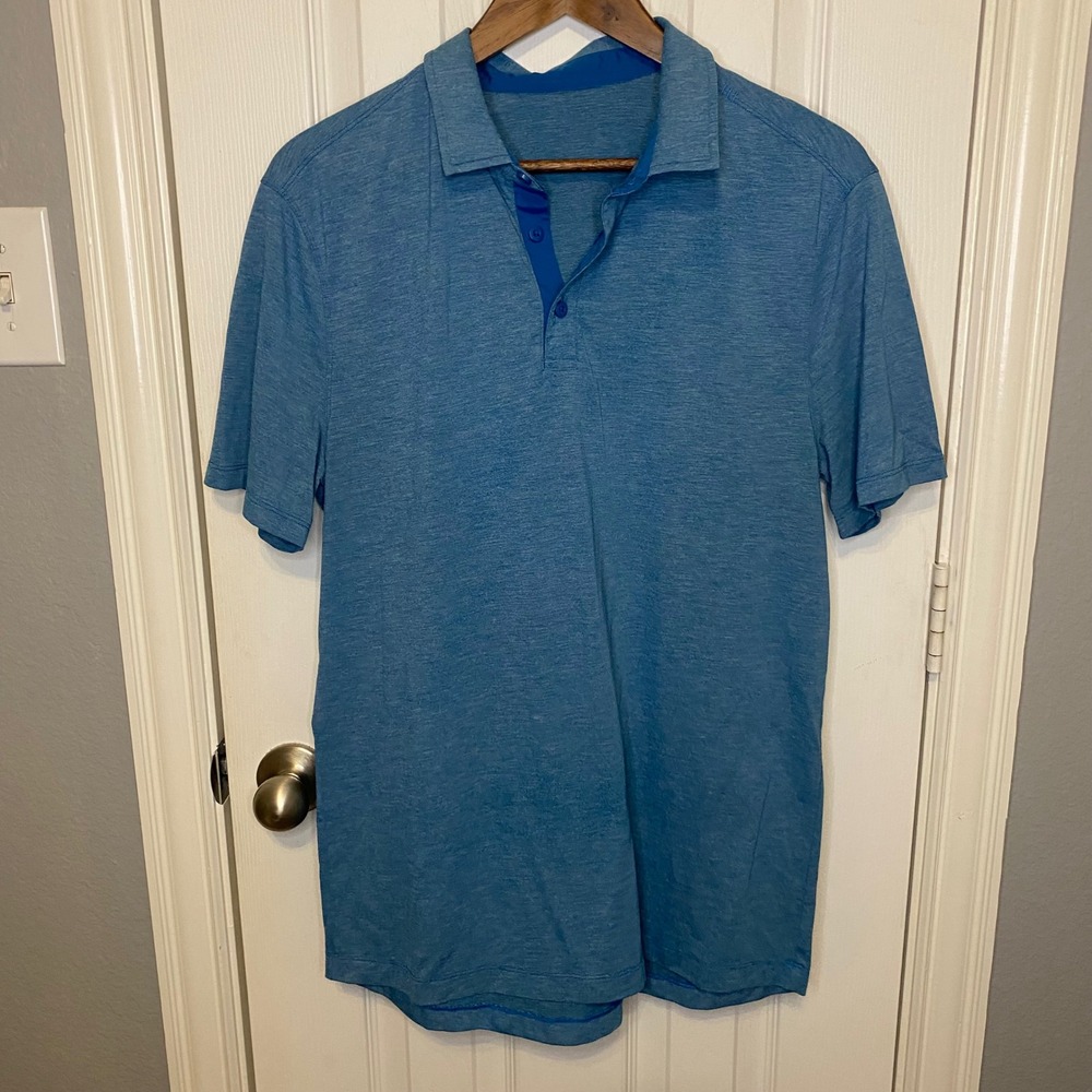 Lululemon Mens Medium Evolution Polo Shirt Heathered Blue Short Sleeve Golf Top